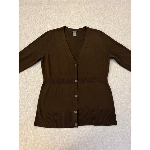 Ann Taylor Button‎ Front Cardigan Women's XL Brown Wool Blend V Neck Sweater - Picture 1 of 12